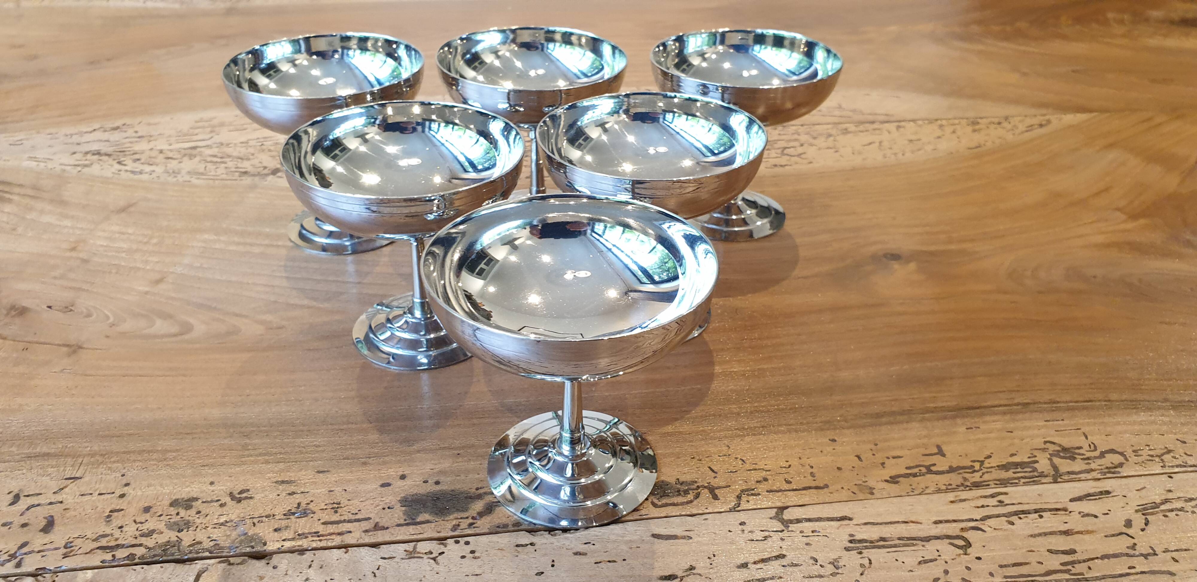 6 Rémi Letang stainless steel ice cream cups, 1970s