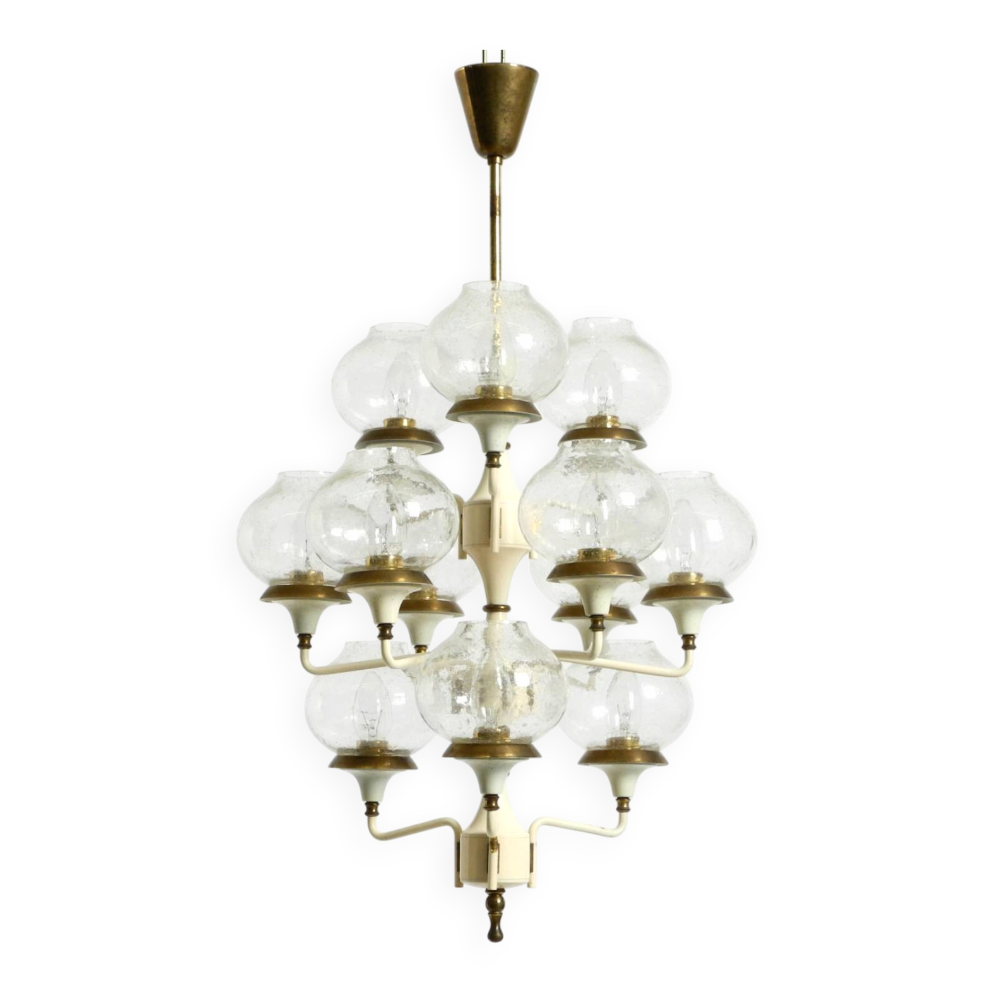 Large 1960s brass and glass tulip ceiling lamp by Hans Agne Jakobsson