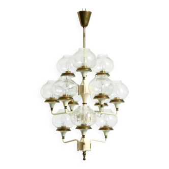 Large 1960s brass and glass tulip ceiling lamp by Hans Agne Jakobsson