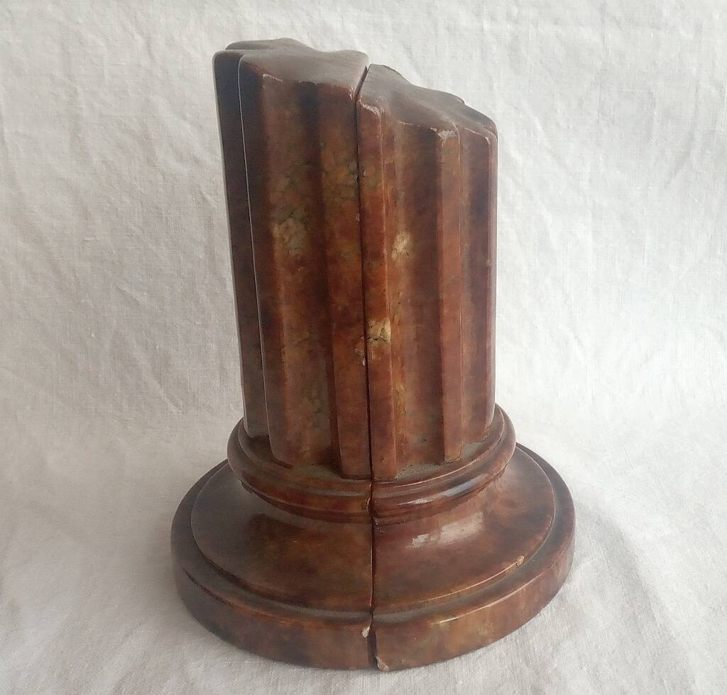 Genuine Red Alabaster Marble Italian Bookend Column Shaped Pair
