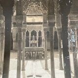 Old photography stereo, stereograph, luxury albumine 1903 Court of lions, Granada, Spain