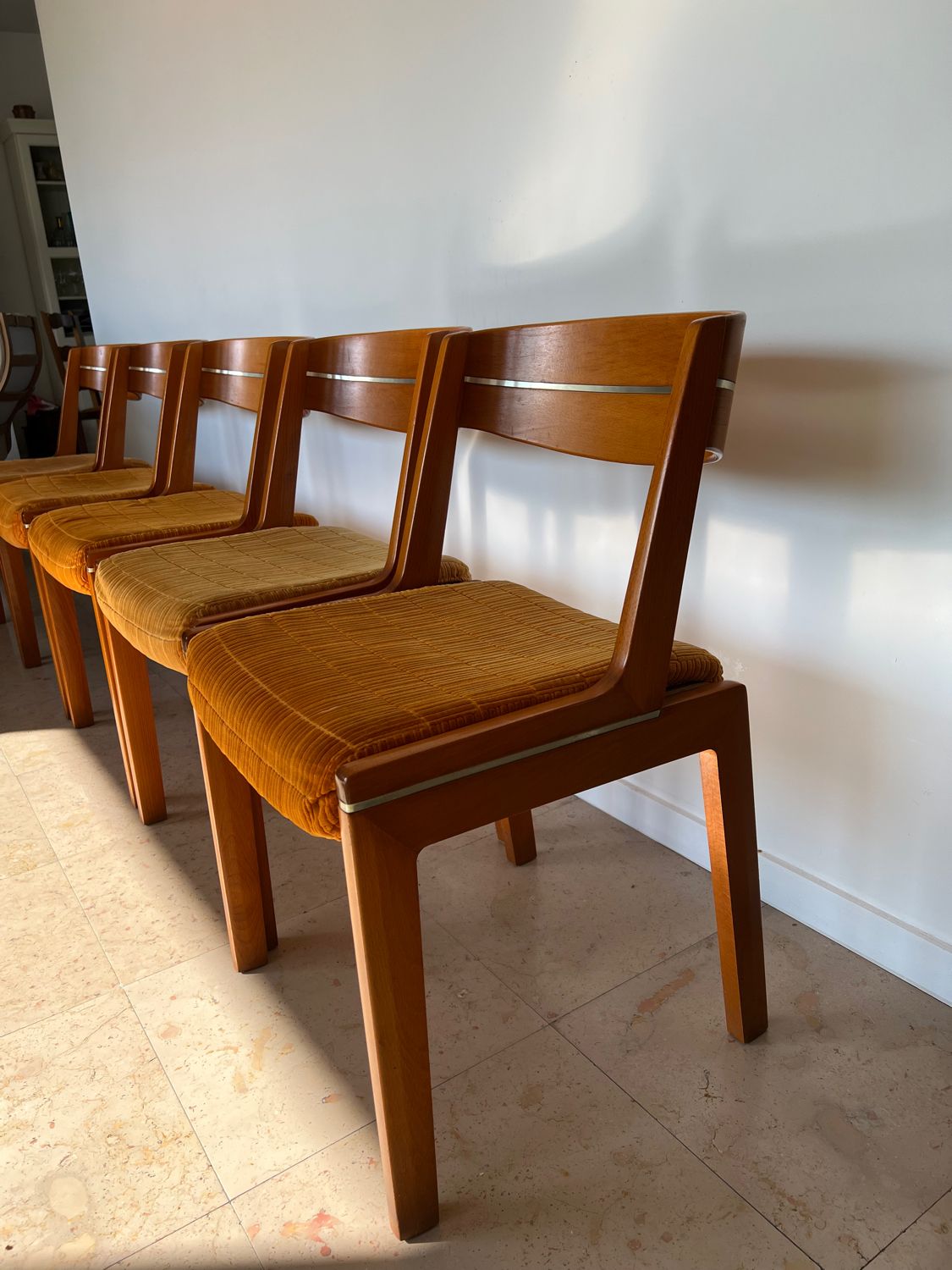 Set of 5 scandinavian chairs vintage teak and orange 70s