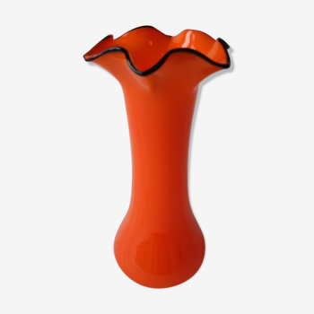 Vase en verre soufflé Art Nouveau Loetz orange et noir