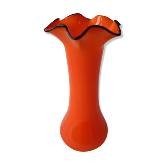 Vase en verre soufflé Art Nouveau Loetz orange et noir