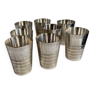 Set of 8 silver-plated metal Art Deco cups