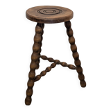 Turned wood tripod stool