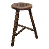 Turned wood tripod stool