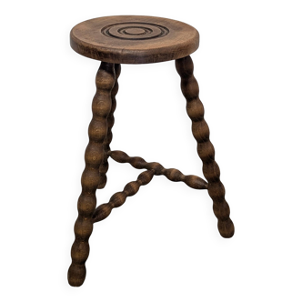 Turned wood tripod stool
