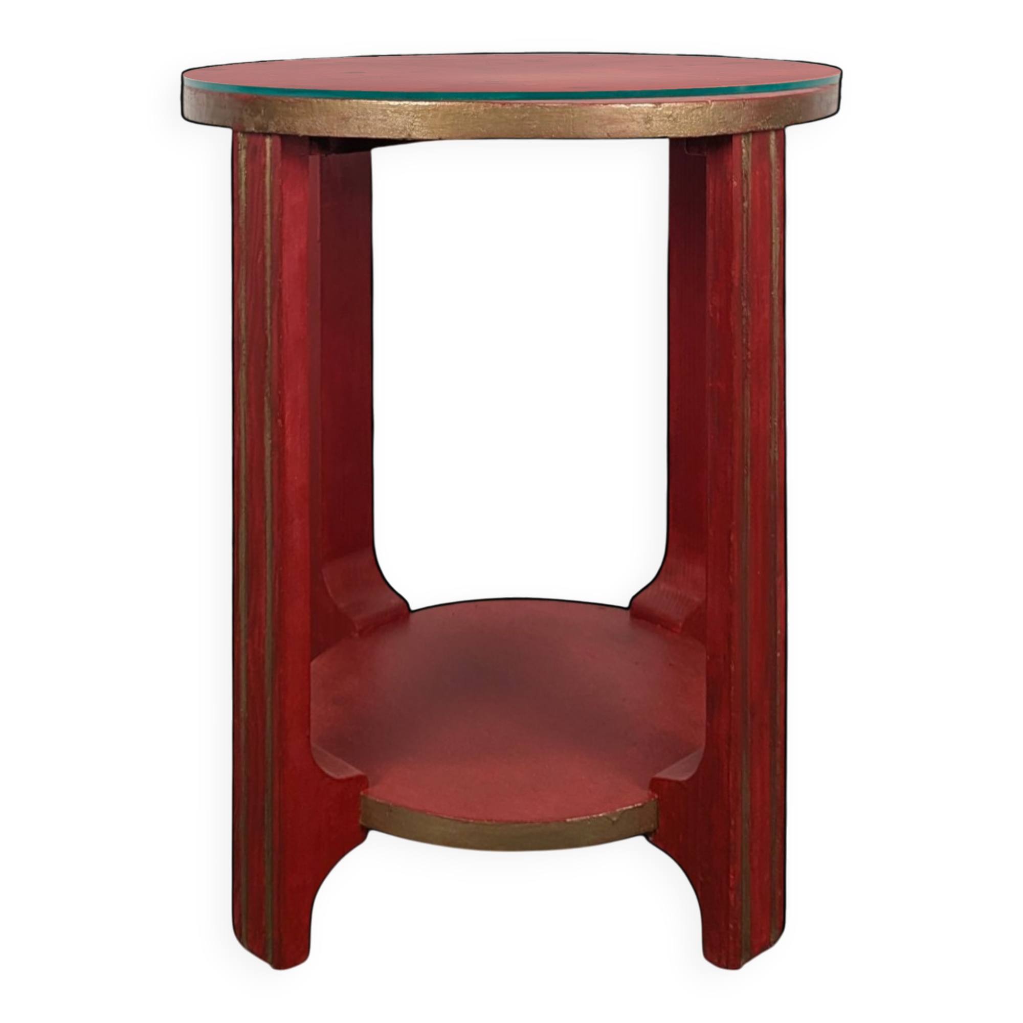 Guéridon Art Déco laqué rouge plateau verre