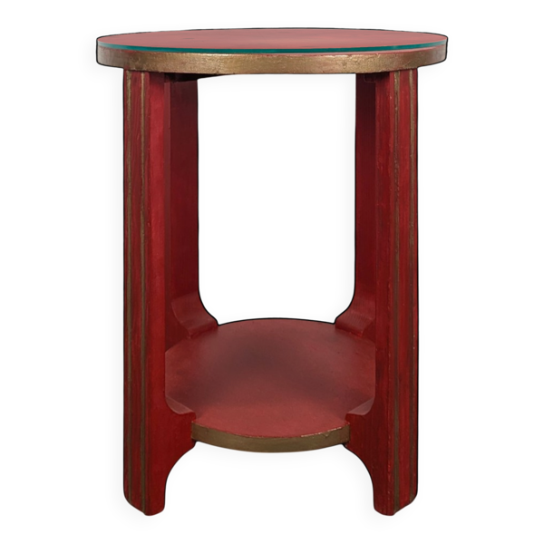 Guéridon Art Déco laqué rouge plateau verre