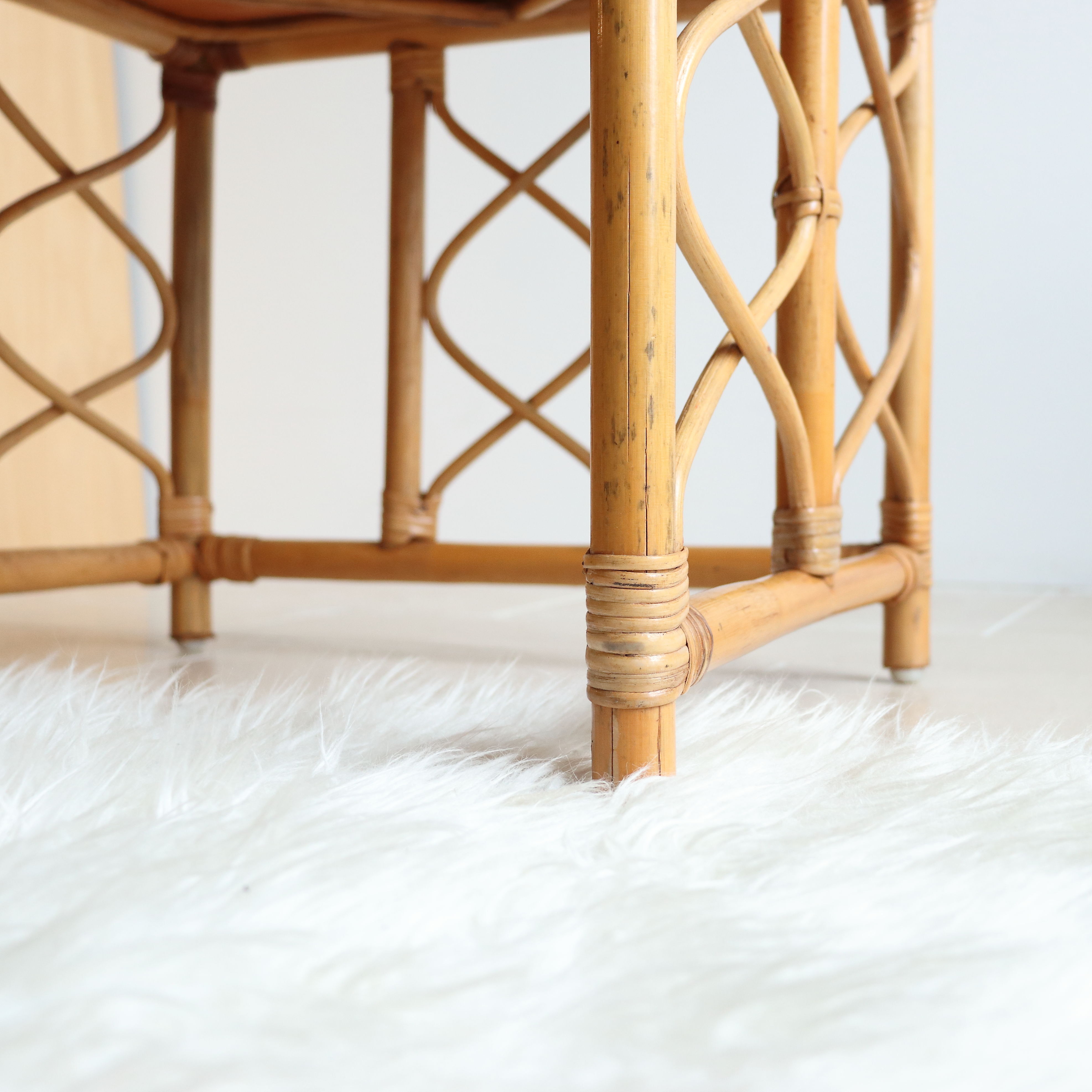 Vintage square rattan side coffee table