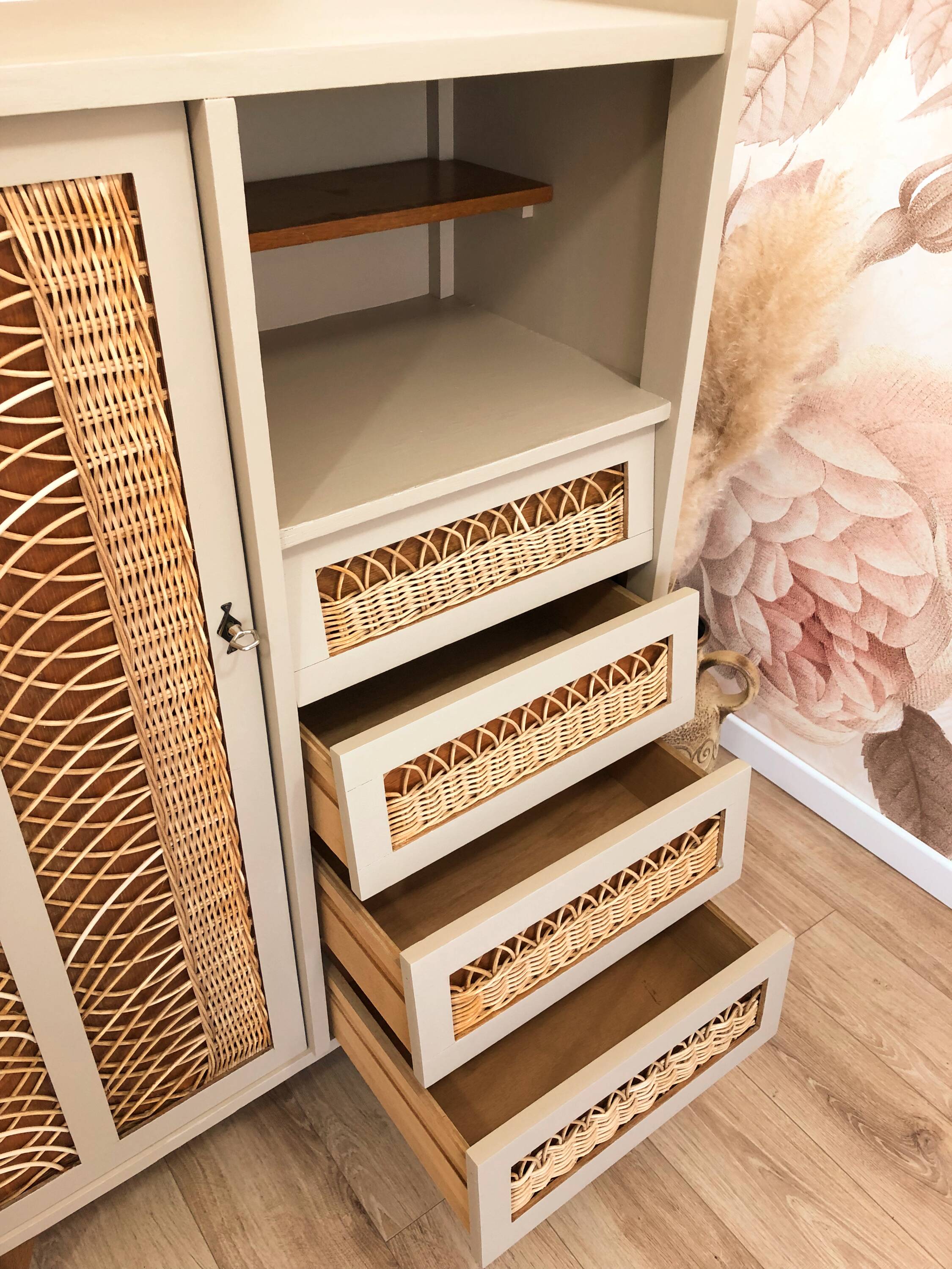 60s/70s wardrobe in wood and rattan