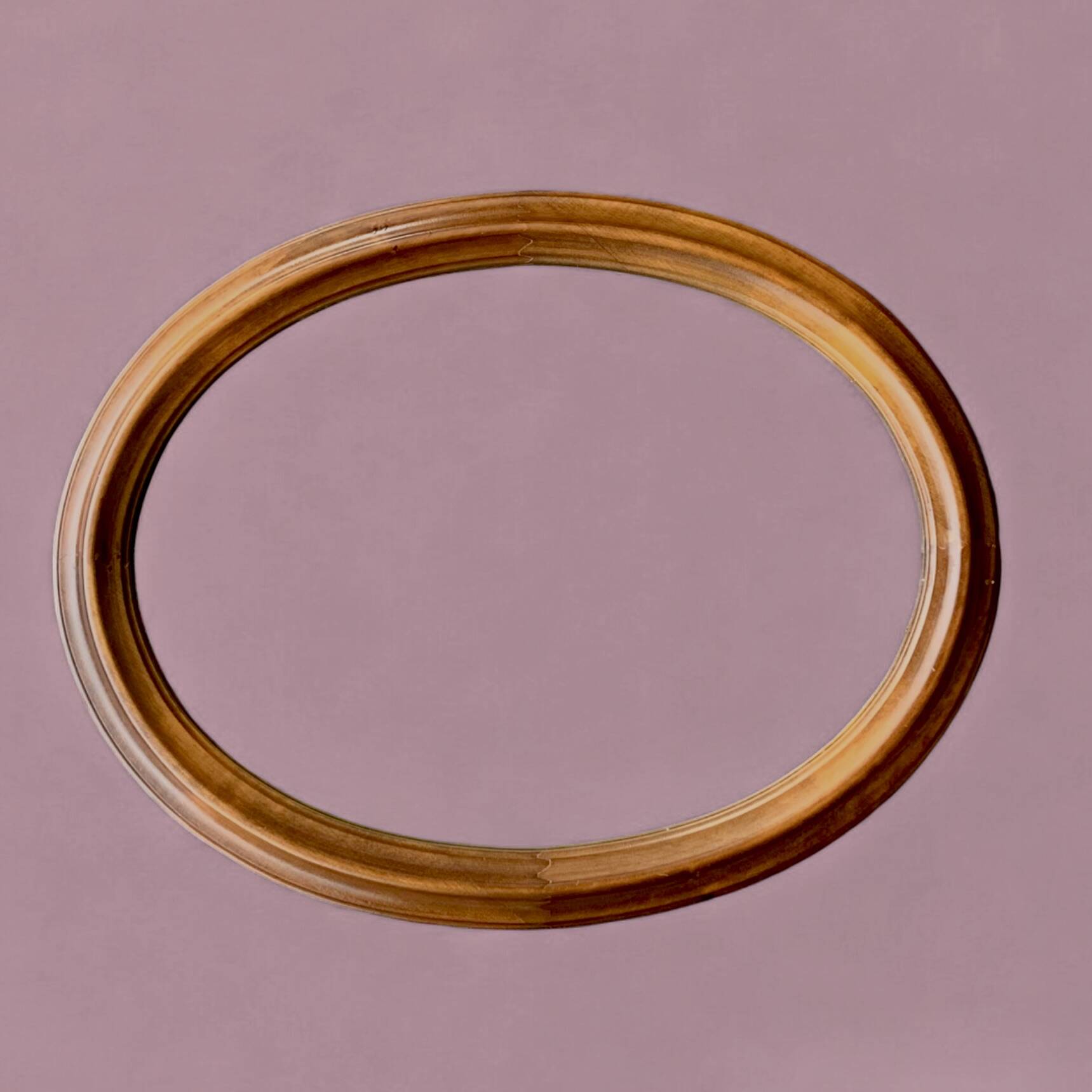 Old large oval wooden wall mirror