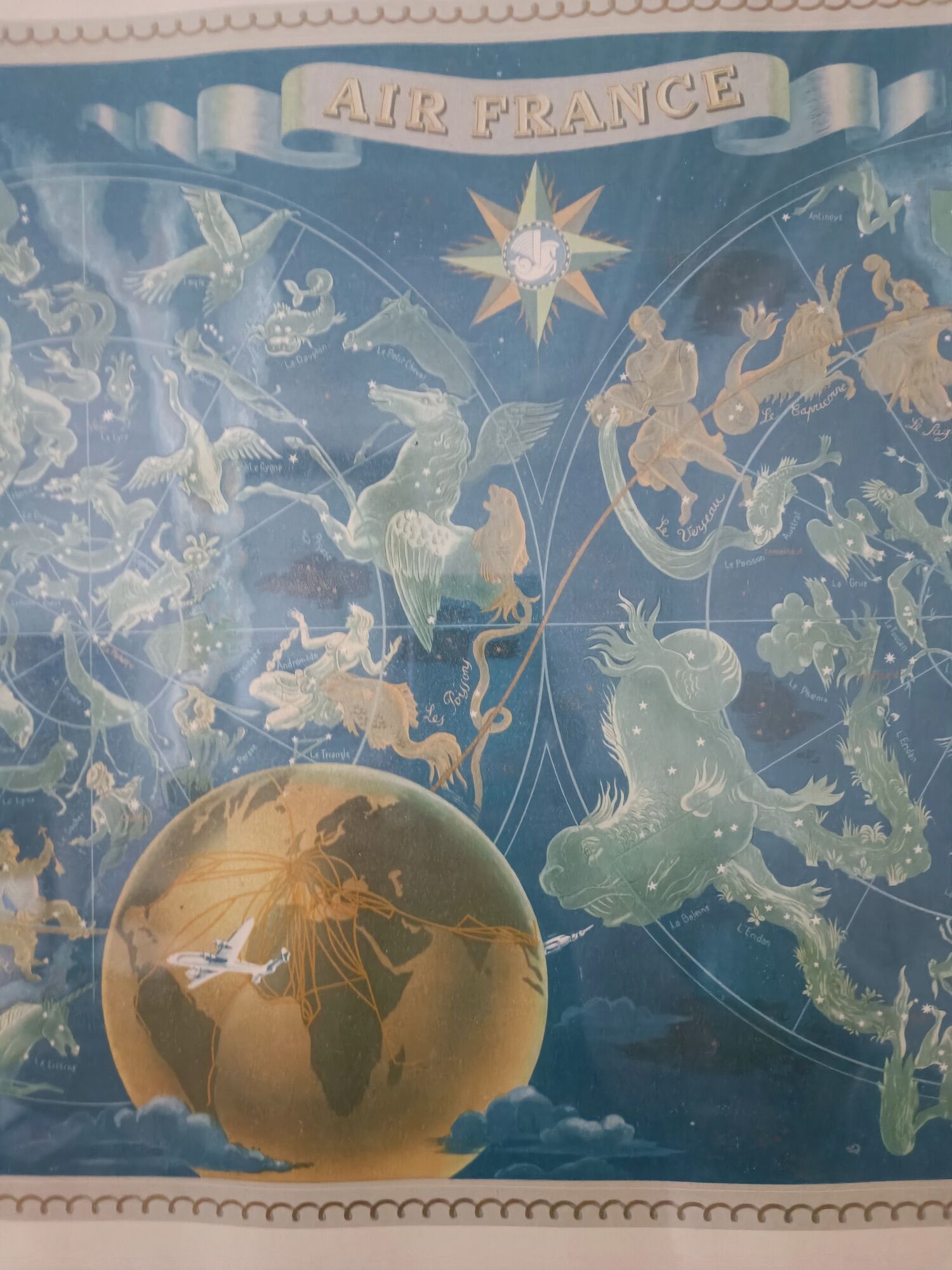 Poster Air France ancienne - planisphère Constellation - Lucien Boucher 50's