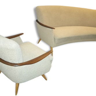 Set arc + 2 chairs 50s 60s Danish sofa good condition
