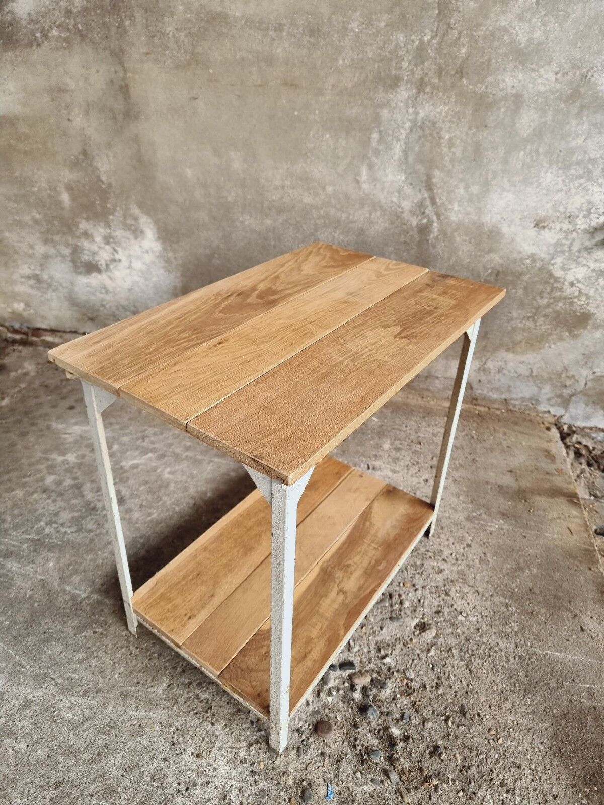 Industrial table side table iron with oak