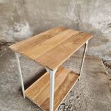 Industrial table side table iron with oak