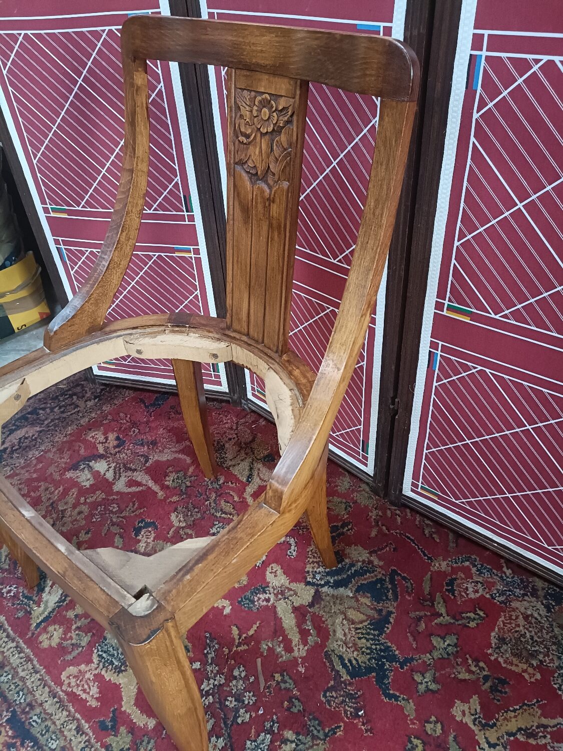 Gondola chair with art-deco motifs, spring leatherette seat