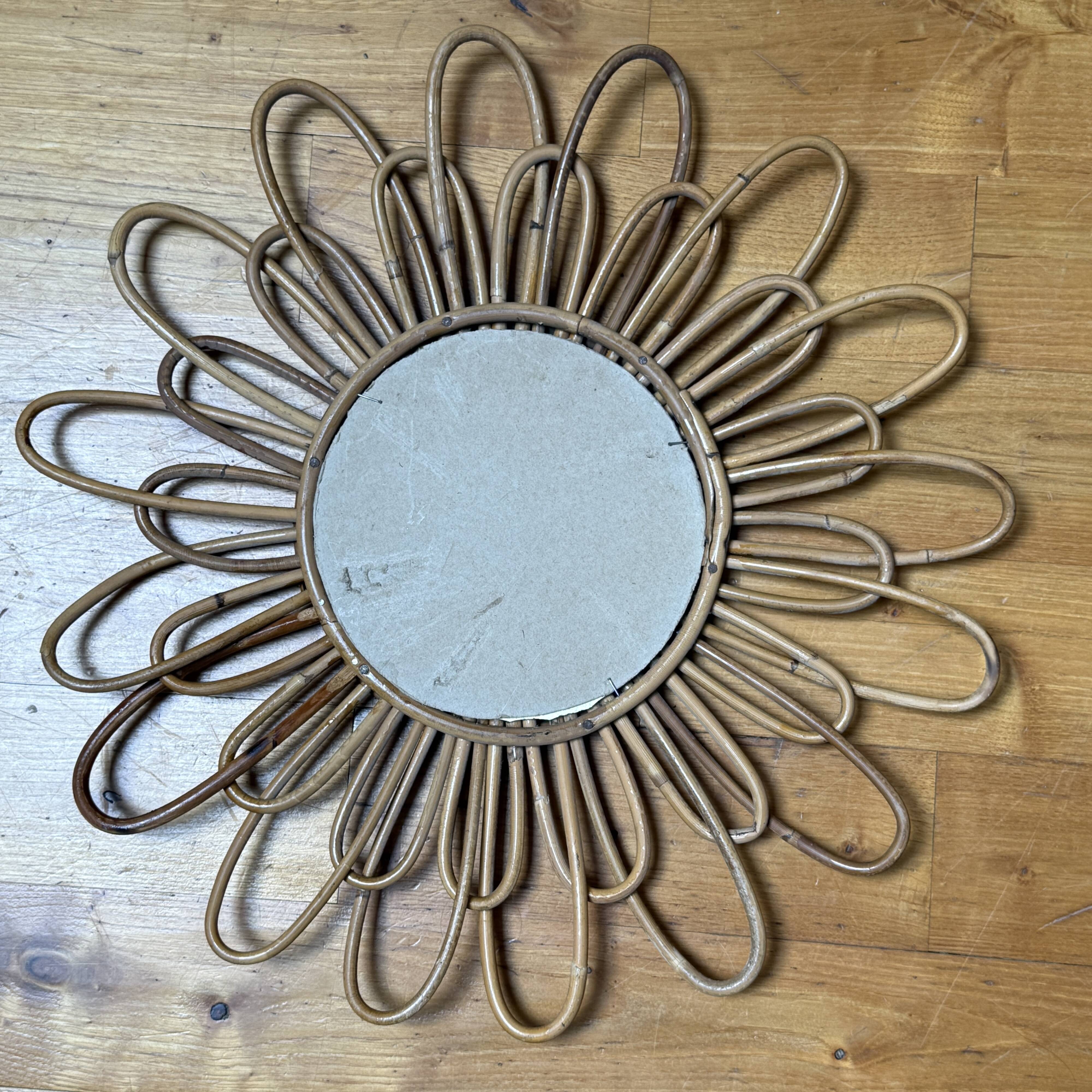 1950s rattan sun mirror France