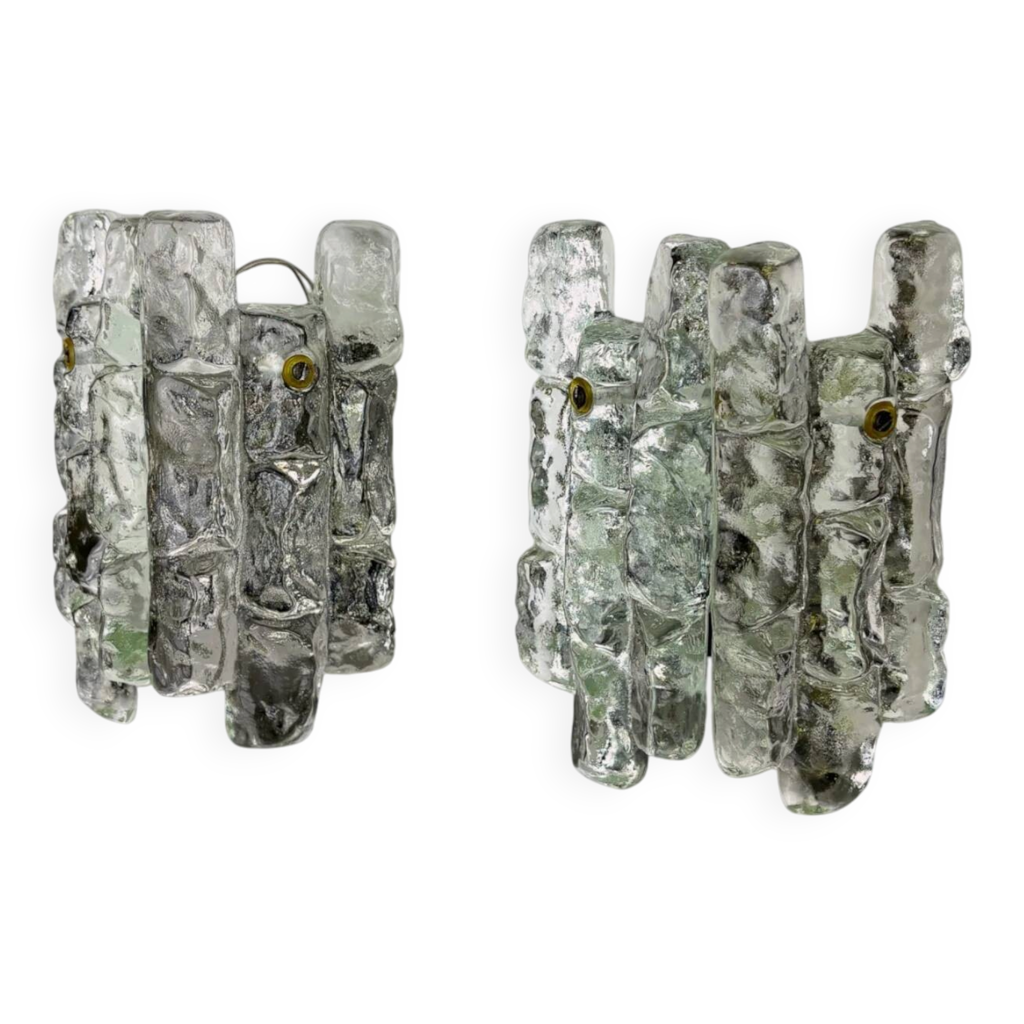 Pair of J.T. Kalmar 'Ice Cube' wall lights, frosted glass, Austria 1970s