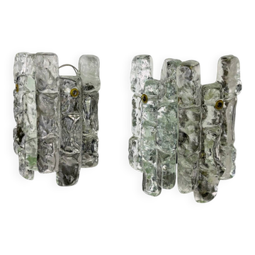 Pair of J.T. Kalmar 'Ice Cube' wall lights, frosted glass, Austria 1970s