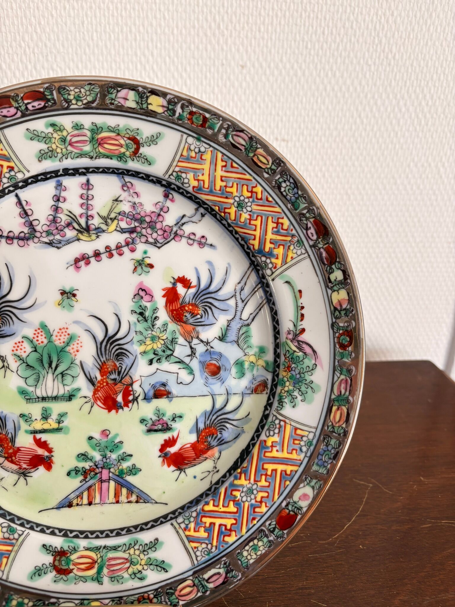 Old Plate Porcelain Canton Decor Cos Rose Family