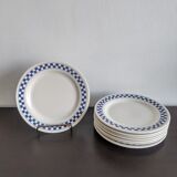 Collector art deco Lot 8 vintage dessert plates in ceramic OXFORD BRAZIL blue checkerboard