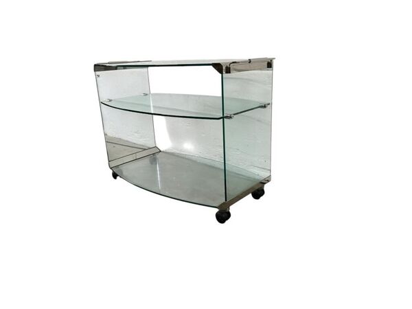Chariot de bar/chariot vintage en verre courbé Gallotti & Radice
