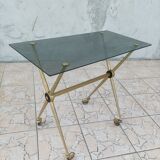 Vintage serving tray in brass and smoked glass 1960