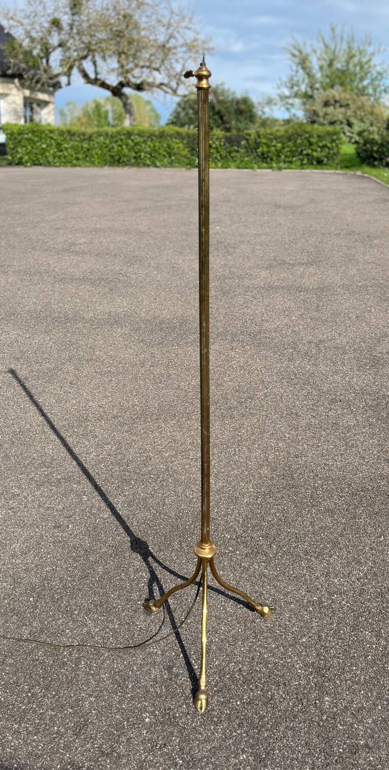 Vintage pied de lampe tripode laiton 1950 sabot de biche lampadaire