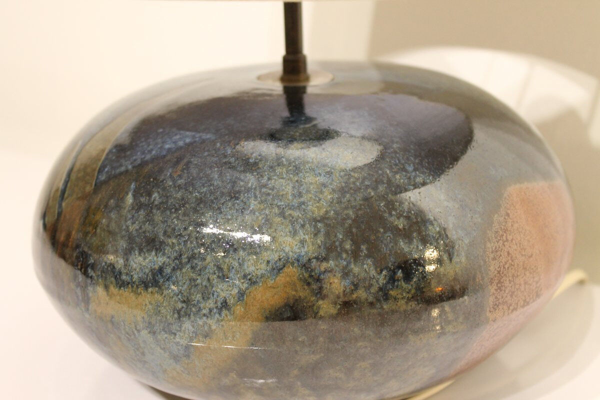 Round glazed ceramic lamp - from the 1960s