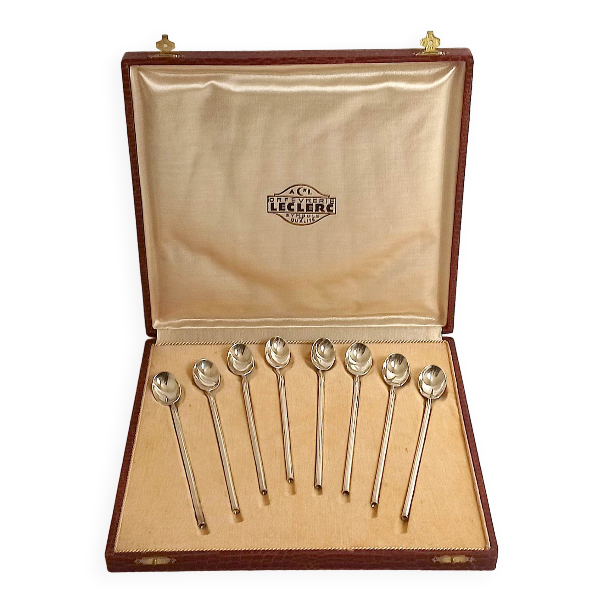 Box of 8 spoons silver metal cocktail straw 30s