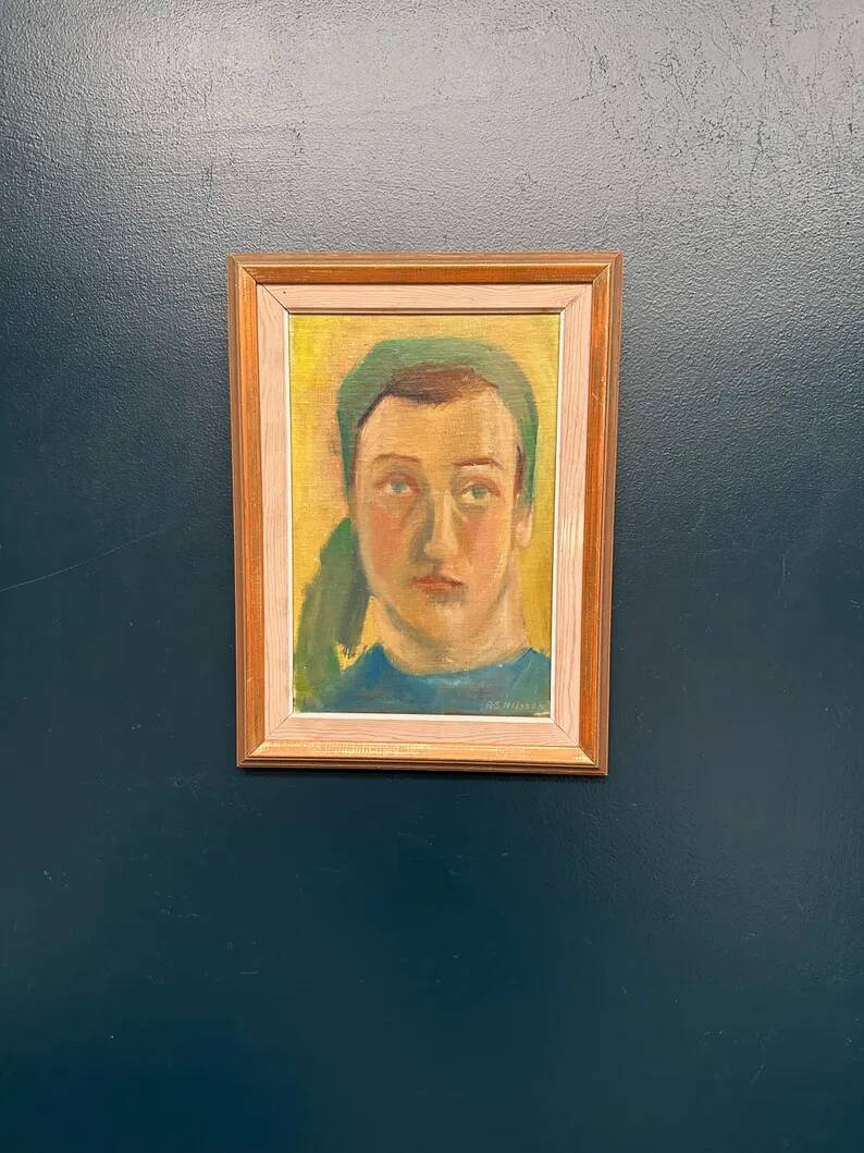 Huile sur panneau d'origine suédoise – "Portrait" par A.-S. Nilsson – Signé – Vintage et encadré – 44 × 32 cm (17,3" × 12,6")