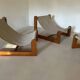Sling chair in pine, canvas and sheepskin, 1970s