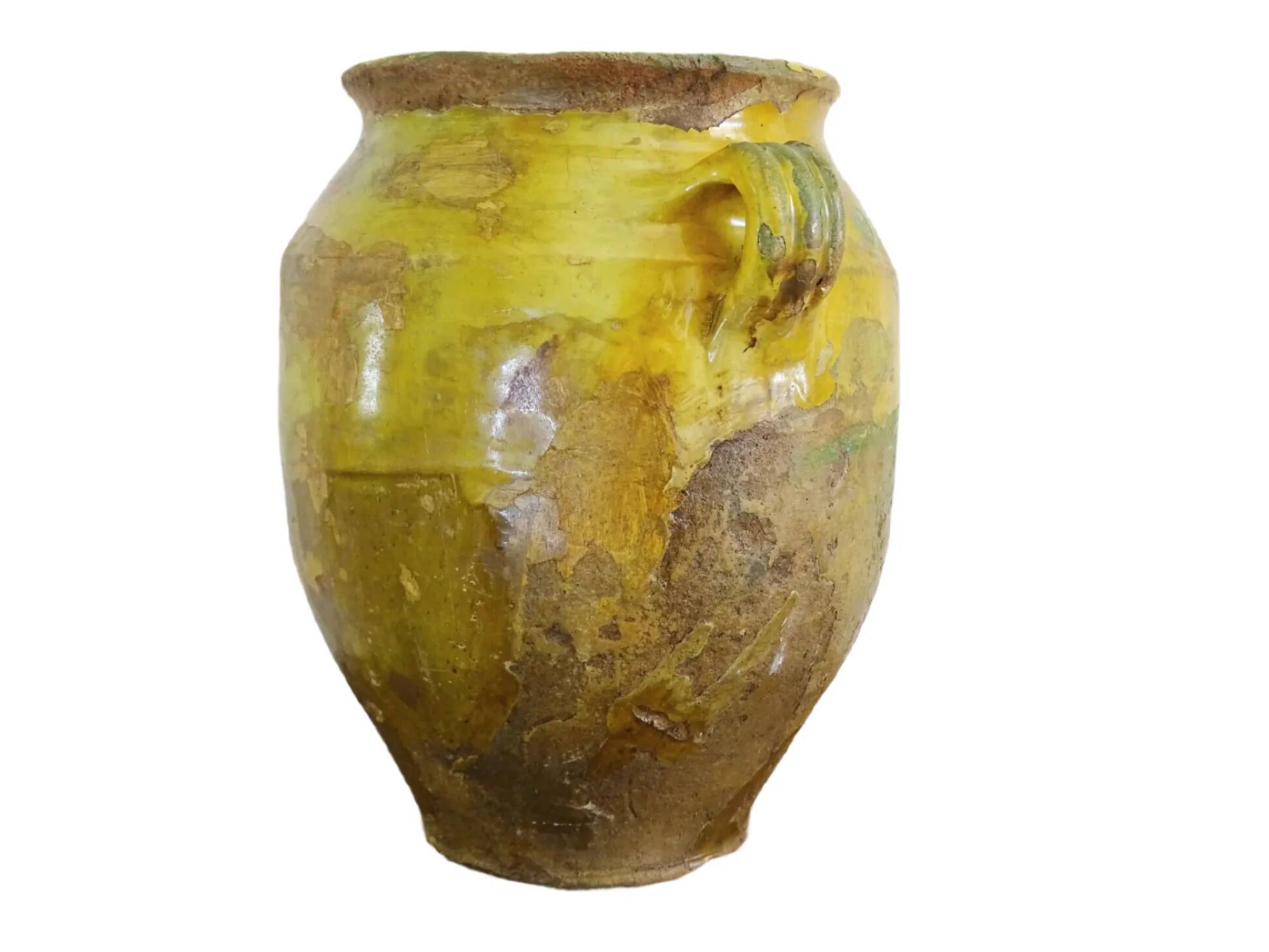 Grand pot à confit ancien français à glaçure jaune