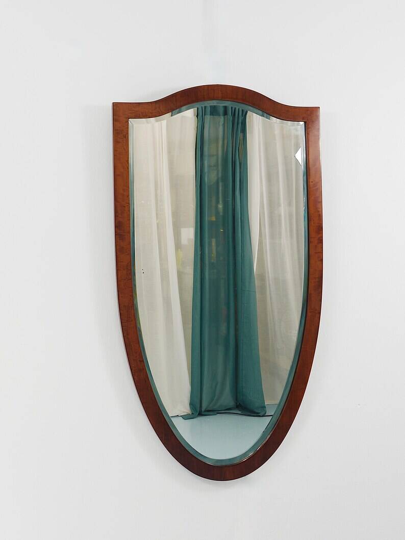 Early Biedermeier Large Antique Pearwood Shield Wall Mirror, Vienna, 1820s