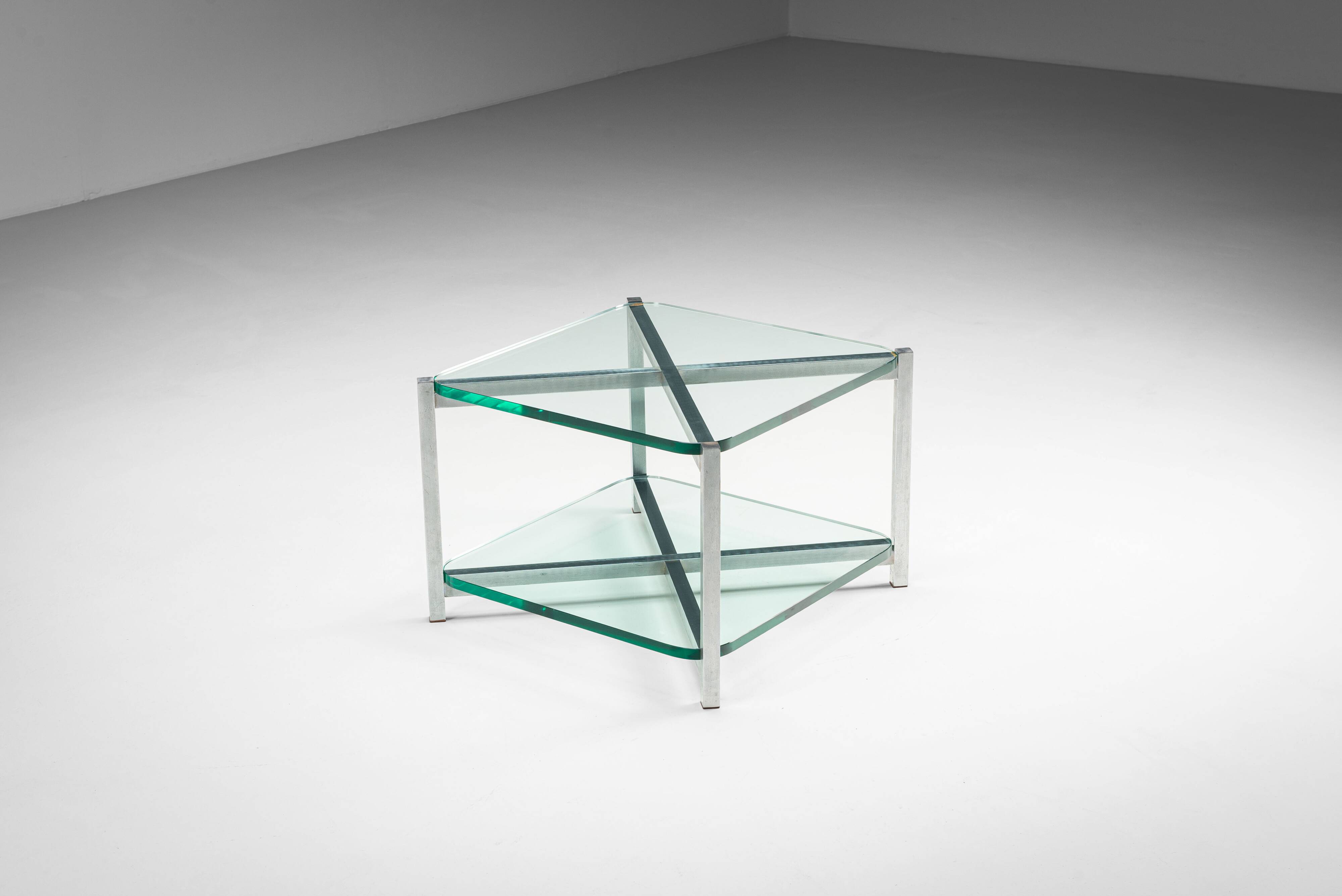 Two-tier glass side table with aluminium frame