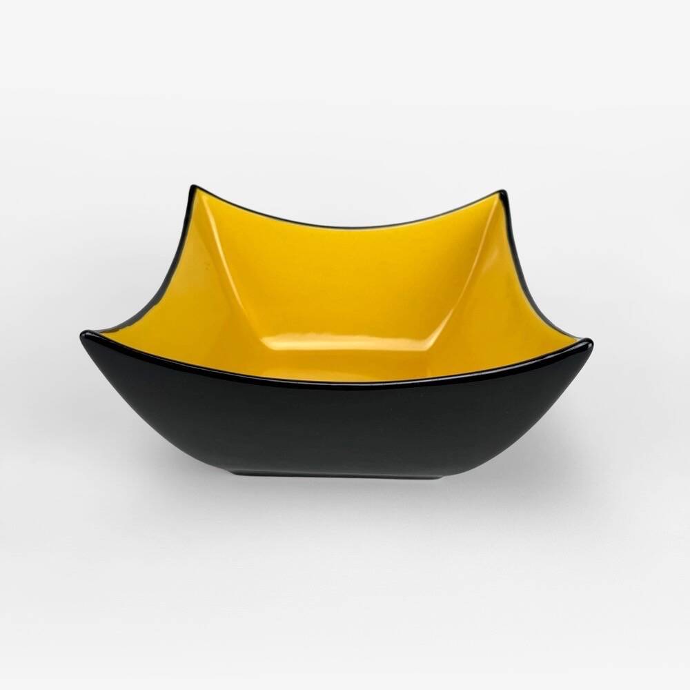 Mid-century black and yellow enameled ceramic bowl