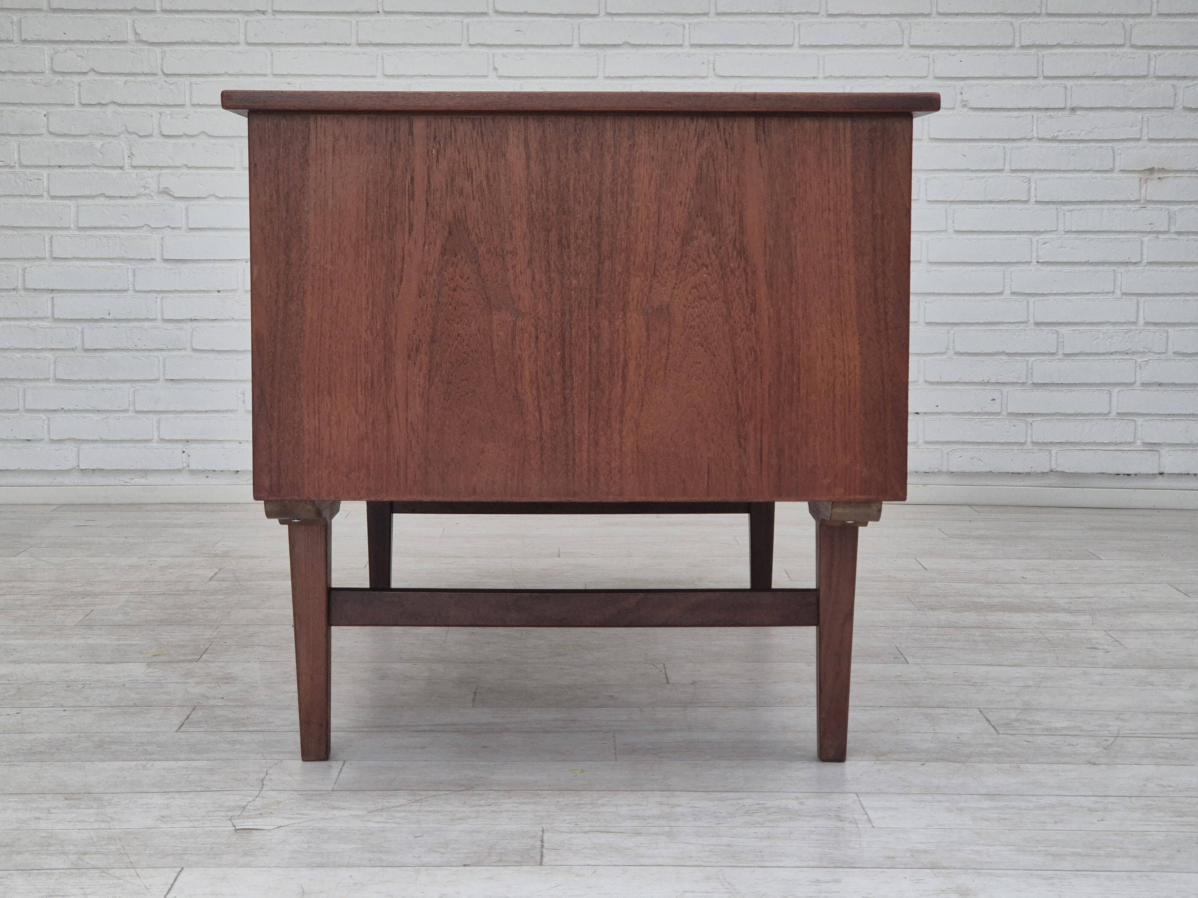 1960s, Danish double-sided, free standing desk, original condition, teak wood, drawers, sliding door