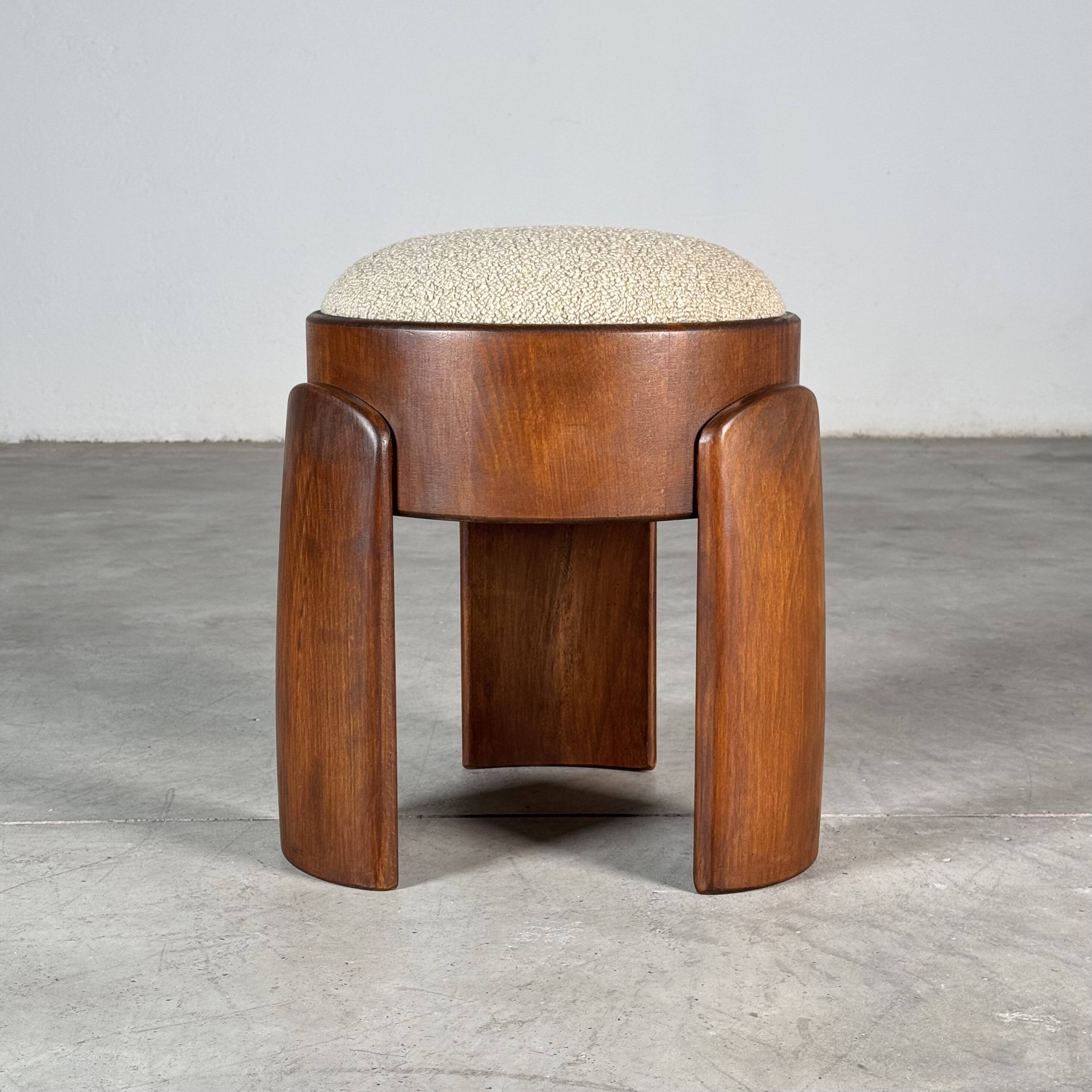 Sculptural Ash Wood Stool with Dedar Milano Bouclè Champagne by FORME, Italy