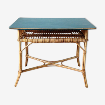 Bureau rotin bleu canard