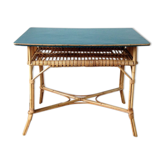Duck-blue rattan desk