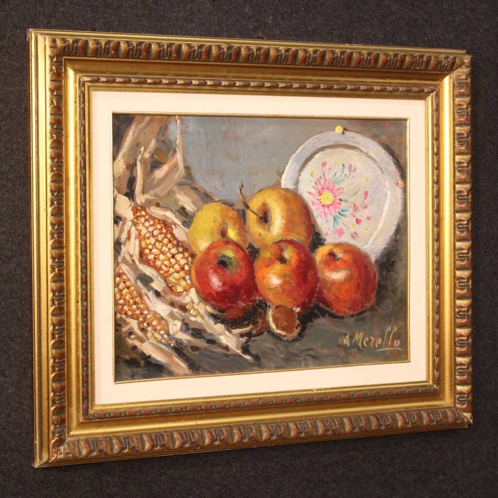 Tableau italien nature morte signé A. Merello du 20ème siècle