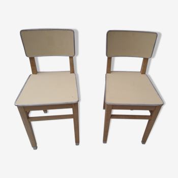 Pair yellow formica and oak chair