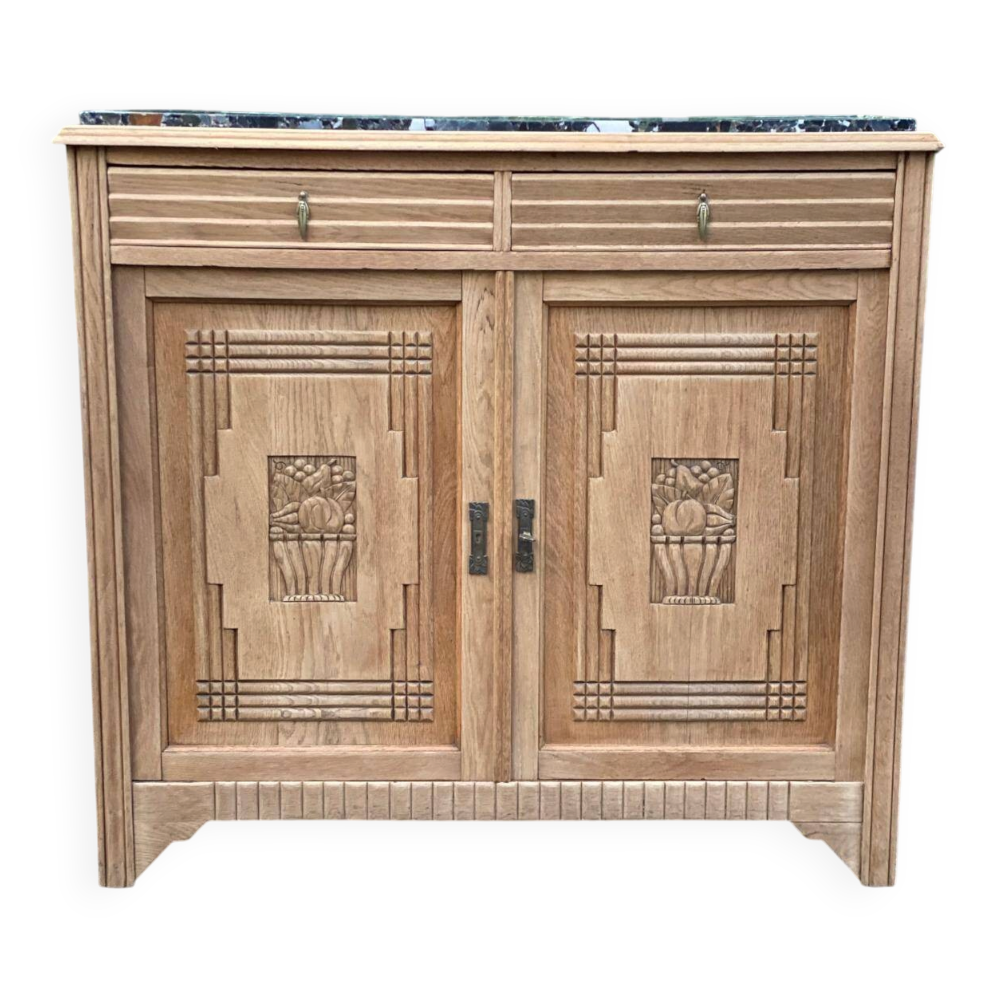 Parisian buffet in Art Deco style, renovated in raw solid oak and terrazzo marble 193.