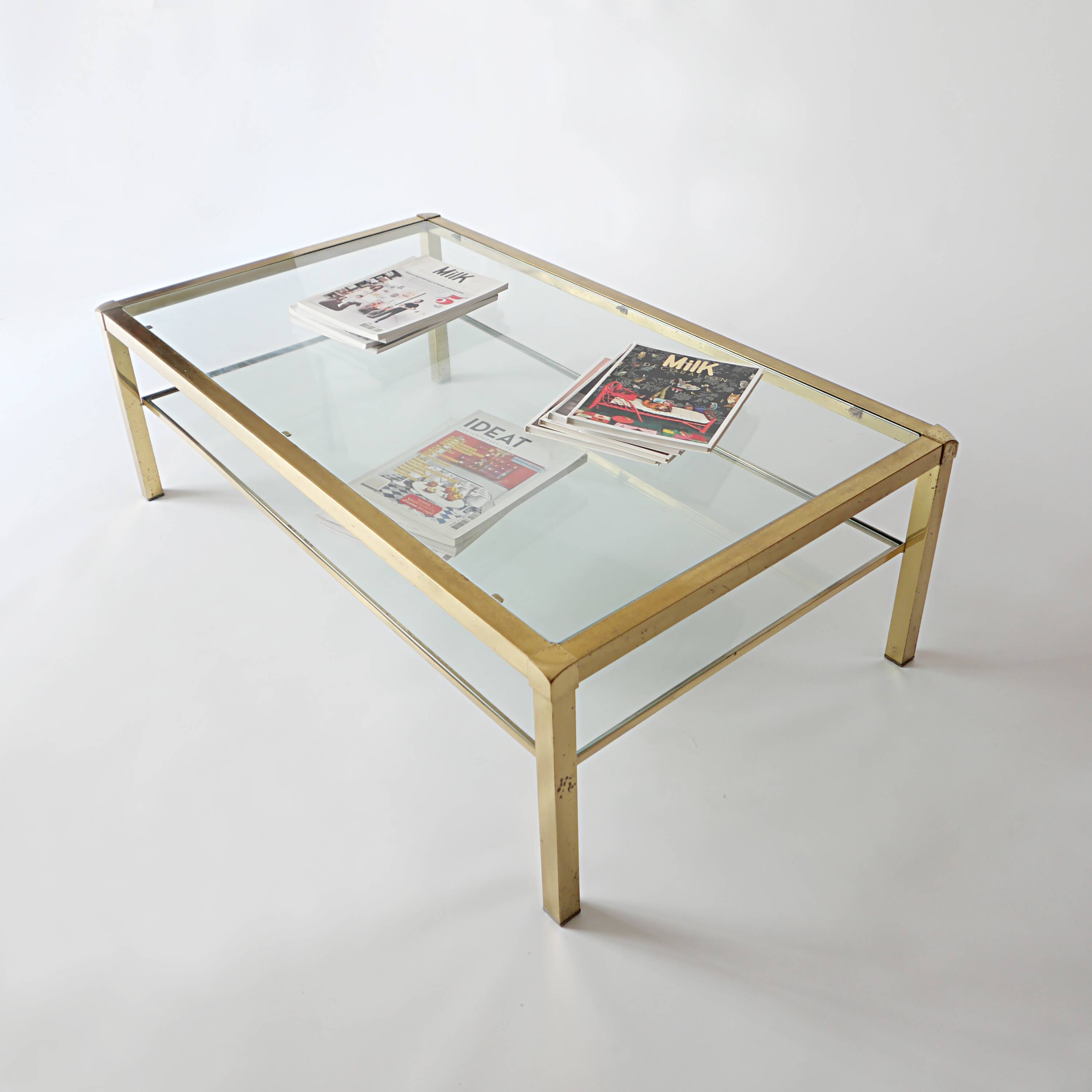 Glass and brass coffee table with gilded metal 1950-1970 MAISON JANSEN