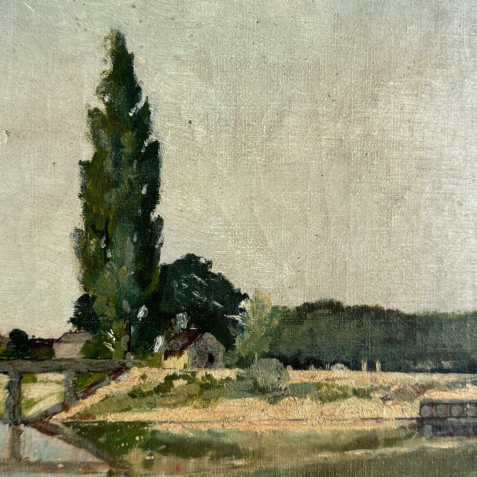 Oil on canvas depicting a river with a bridge, early 20th century