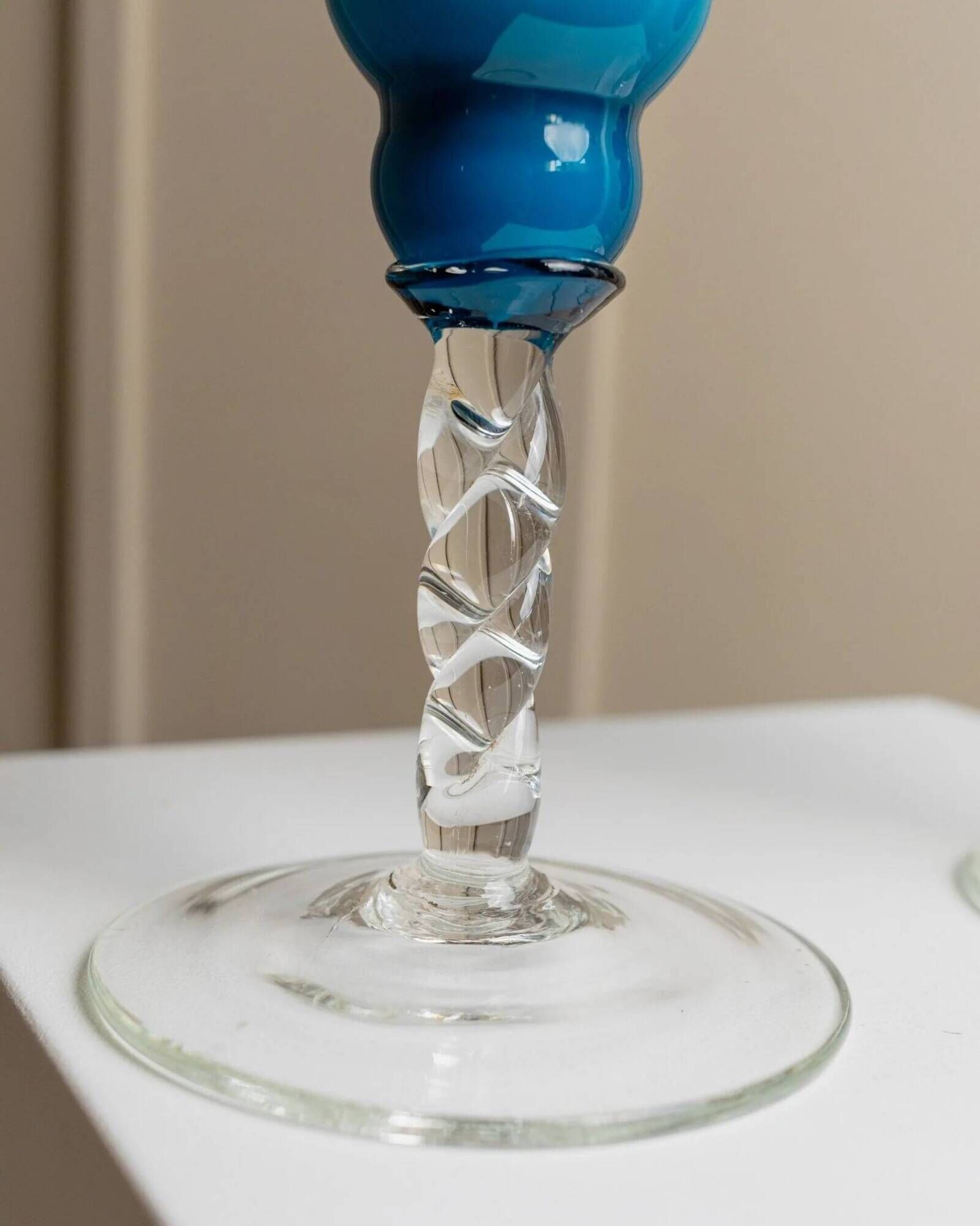 Azure Blue Murano Glass Vase XL, Fluted Beaded Silhouette, 1960s Hollywood Regency