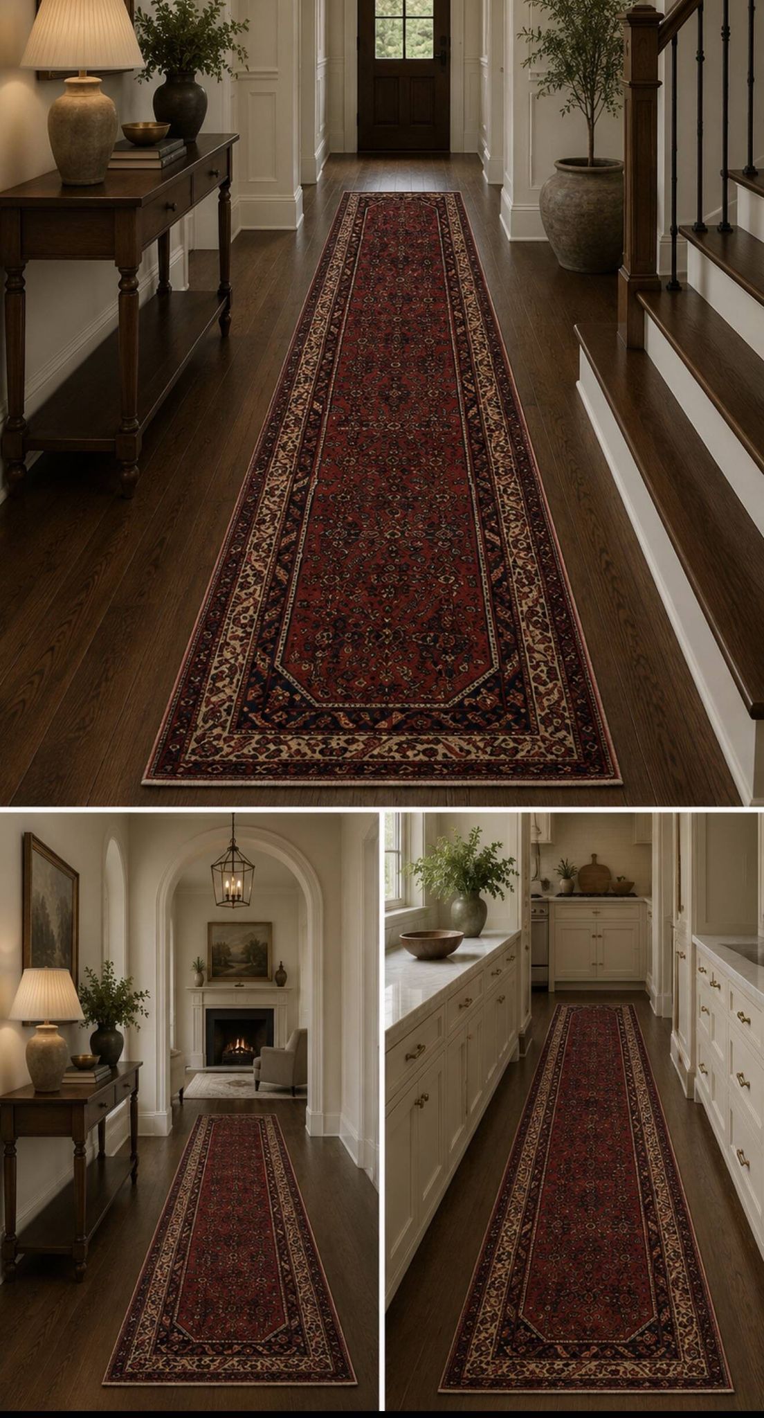 Tapis couloir oriental long, vintage Herati en laine tissé à la main, 85 x 420.
