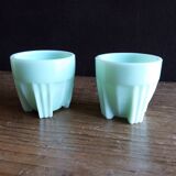2 pale green art deco opaline shells